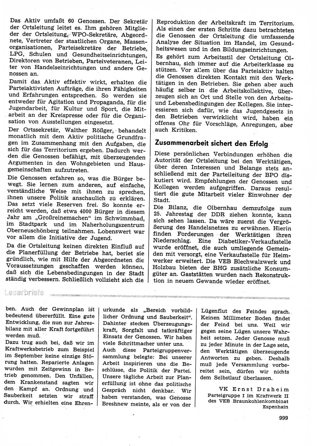 Neuer Weg (NW), Organ des Zentralkomitees (ZK) der SED (Sozialistische Einheitspartei Deutschlands) für Fragen des Parteilebens, 29. Jahrgang [Deutsche Demokratische Republik (DDR)] 1974, Seite 999 (NW ZK SED DDR 1974, S. 999)