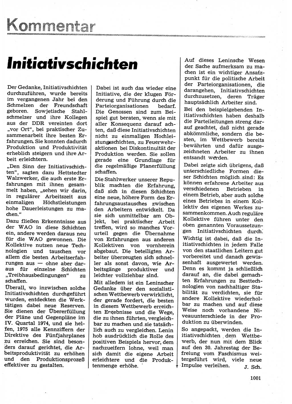 Neuer Weg (NW), Organ des Zentralkomitees (ZK) der SED (Sozialistische Einheitspartei Deutschlands) für Fragen des Parteilebens, 29. Jahrgang [Deutsche Demokratische Republik (DDR)] 1974, Seite 1001 (NW ZK SED DDR 1974, S. 1001)