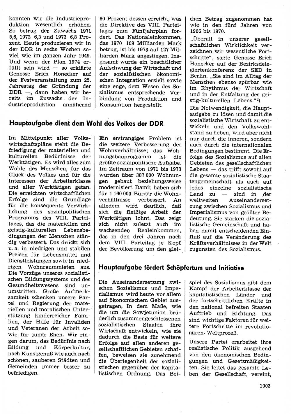 Neuer Weg (NW), Organ des Zentralkomitees (ZK) der SED (Sozialistische Einheitspartei Deutschlands) für Fragen des Parteilebens, 29. Jahrgang [Deutsche Demokratische Republik (DDR)] 1974, Seite 1003 (NW ZK SED DDR 1974, S. 1003)