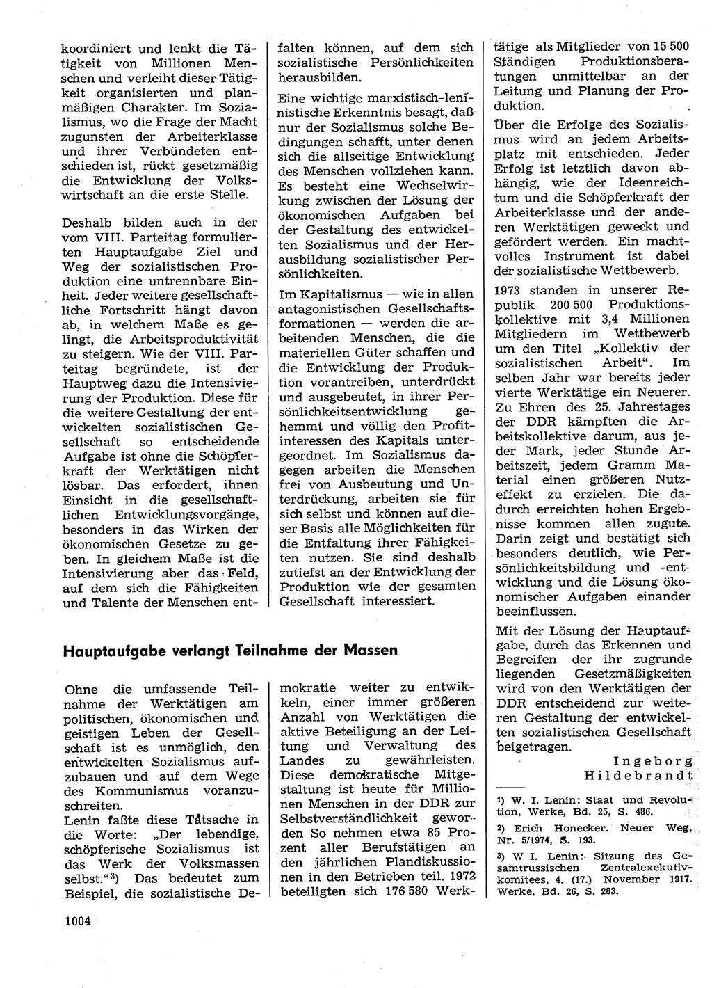 Neuer Weg (NW), Organ des Zentralkomitees (ZK) der SED (Sozialistische Einheitspartei Deutschlands) für Fragen des Parteilebens, 29. Jahrgang [Deutsche Demokratische Republik (DDR)] 1974, Seite 1004 (NW ZK SED DDR 1974, S. 1004)