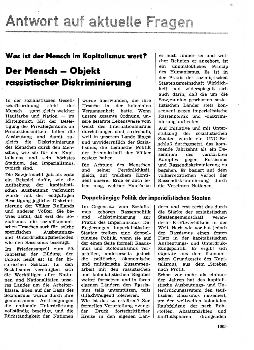 Neuer Weg (NW), Organ des Zentralkomitees (ZK) der SED (Sozialistische Einheitspartei Deutschlands) für Fragen des Parteilebens, 29. Jahrgang [Deutsche Demokratische Republik (DDR)] 1974, Seite 1005 (NW ZK SED DDR 1974, S. 1005)