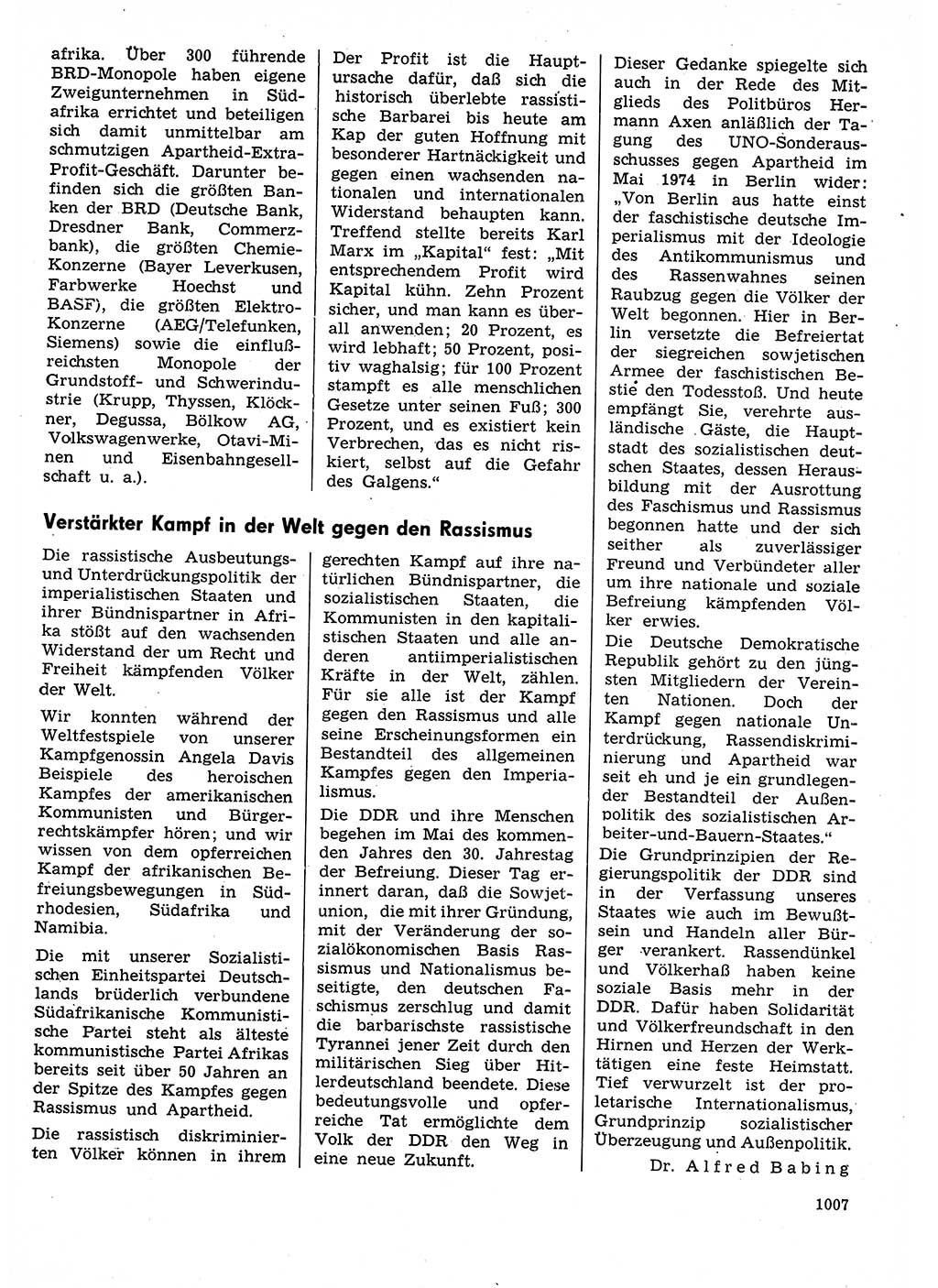 Neuer Weg (NW), Organ des Zentralkomitees (ZK) der SED (Sozialistische Einheitspartei Deutschlands) für Fragen des Parteilebens, 29. Jahrgang [Deutsche Demokratische Republik (DDR)] 1974, Seite 1007 (NW ZK SED DDR 1974, S. 1007)