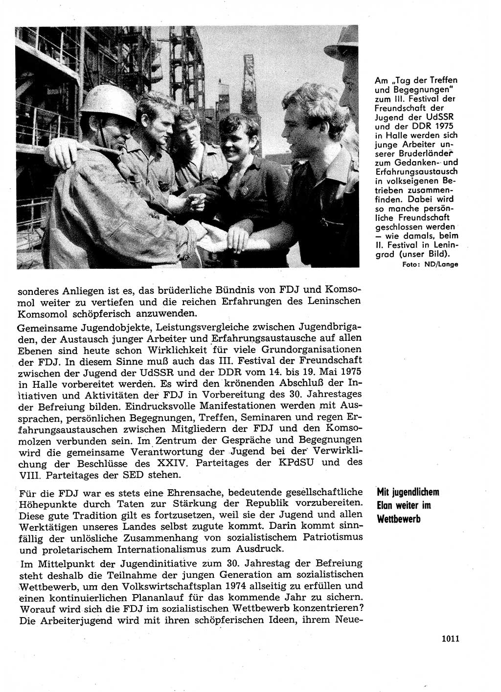 Neuer Weg (NW), Organ des Zentralkomitees (ZK) der SED (Sozialistische Einheitspartei Deutschlands) für Fragen des Parteilebens, 29. Jahrgang [Deutsche Demokratische Republik (DDR)] 1974, Seite 1011 (NW ZK SED DDR 1974, S. 1011)