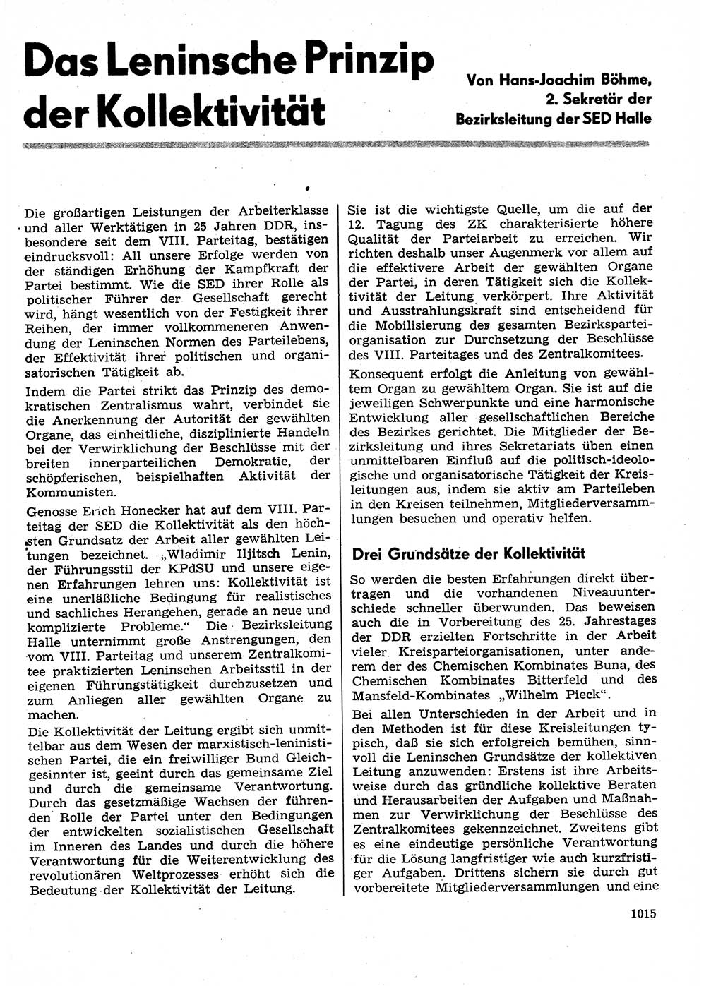Neuer Weg (NW), Organ des Zentralkomitees (ZK) der SED (Sozialistische Einheitspartei Deutschlands) für Fragen des Parteilebens, 29. Jahrgang [Deutsche Demokratische Republik (DDR)] 1974, Seite 1015 (NW ZK SED DDR 1974, S. 1015)