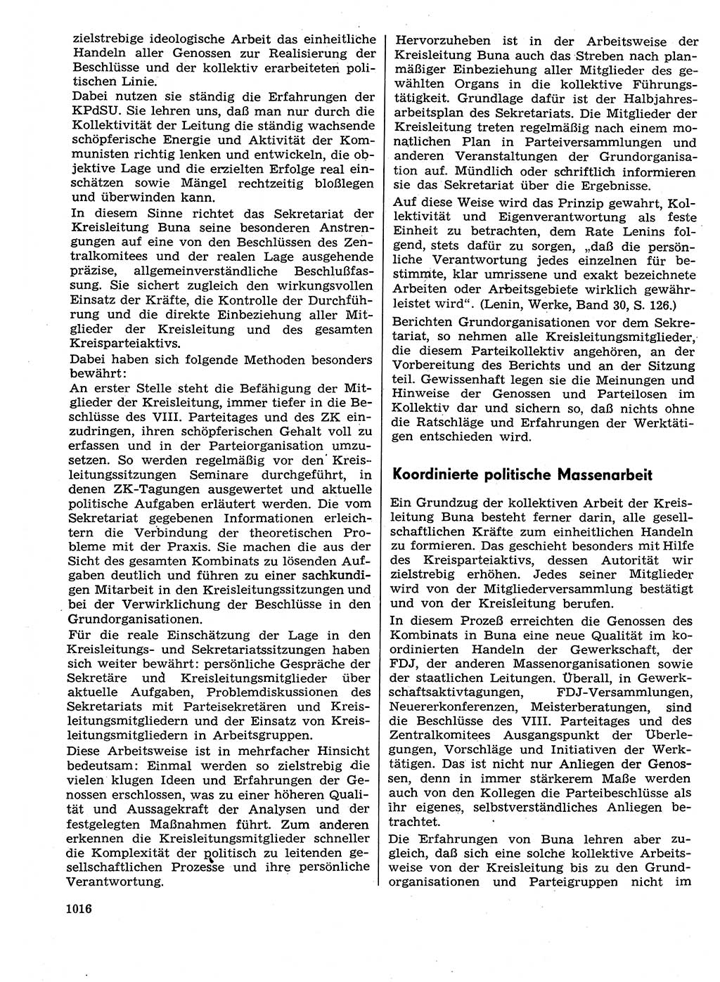 Neuer Weg (NW), Organ des Zentralkomitees (ZK) der SED (Sozialistische Einheitspartei Deutschlands) für Fragen des Parteilebens, 29. Jahrgang [Deutsche Demokratische Republik (DDR)] 1974, Seite 1016 (NW ZK SED DDR 1974, S. 1016)