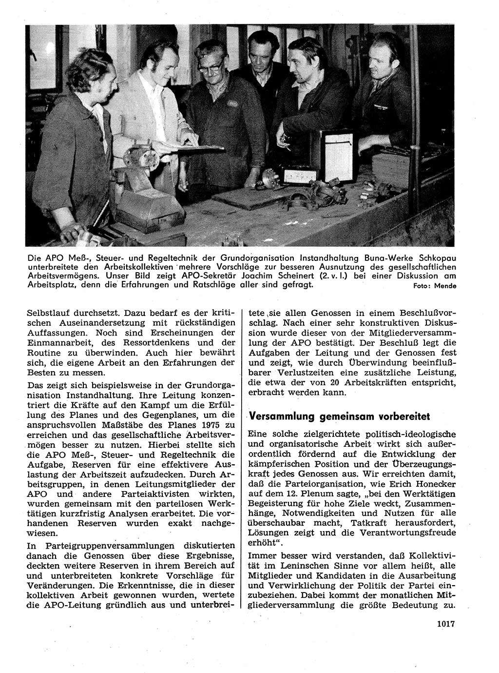 Neuer Weg (NW), Organ des Zentralkomitees (ZK) der SED (Sozialistische Einheitspartei Deutschlands) für Fragen des Parteilebens, 29. Jahrgang [Deutsche Demokratische Republik (DDR)] 1974, Seite 1017 (NW ZK SED DDR 1974, S. 1017)