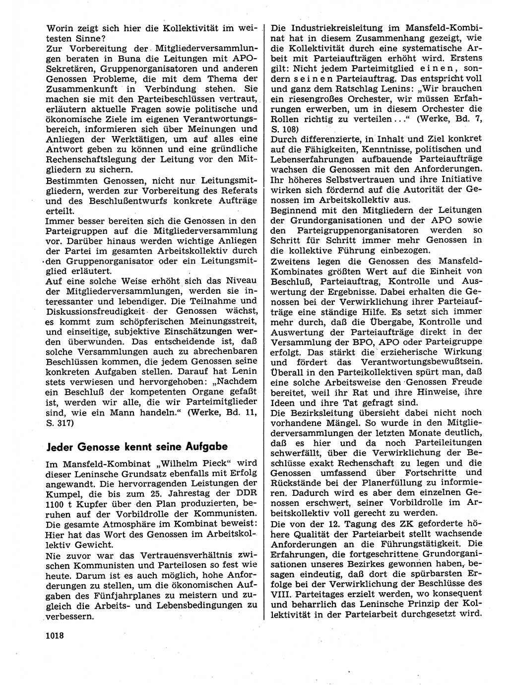 Neuer Weg (NW), Organ des Zentralkomitees (ZK) der SED (Sozialistische Einheitspartei Deutschlands) für Fragen des Parteilebens, 29. Jahrgang [Deutsche Demokratische Republik (DDR)] 1974, Seite 1018 (NW ZK SED DDR 1974, S. 1018)