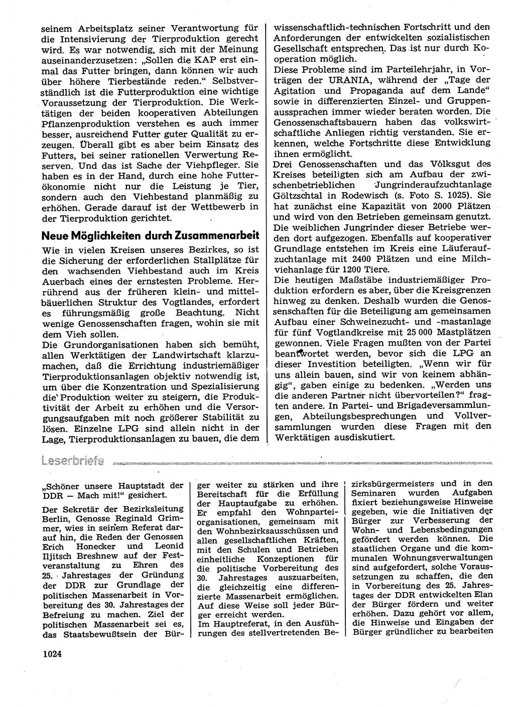 Neuer Weg (NW), Organ des Zentralkomitees (ZK) der SED (Sozialistische Einheitspartei Deutschlands) für Fragen des Parteilebens, 29. Jahrgang [Deutsche Demokratische Republik (DDR)] 1974, Seite 1024 (NW ZK SED DDR 1974, S. 1024)