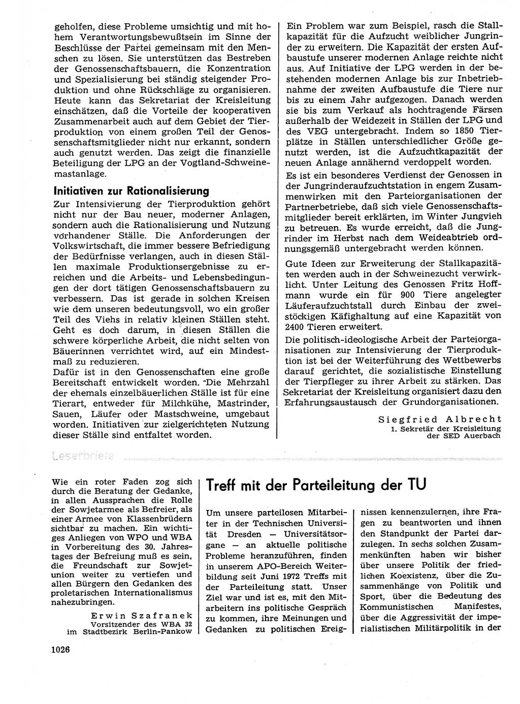 Neuer Weg (NW), Organ des Zentralkomitees (ZK) der SED (Sozialistische Einheitspartei Deutschlands) für Fragen des Parteilebens, 29. Jahrgang [Deutsche Demokratische Republik (DDR)] 1974, Seite 1026 (NW ZK SED DDR 1974, S. 1026)