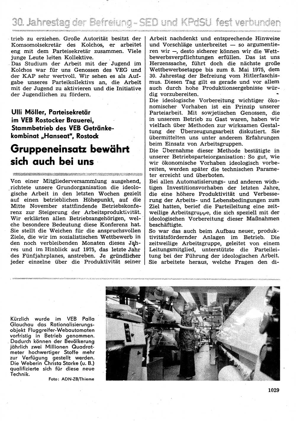 Neuer Weg (NW), Organ des Zentralkomitees (ZK) der SED (Sozialistische Einheitspartei Deutschlands) für Fragen des Parteilebens, 29. Jahrgang [Deutsche Demokratische Republik (DDR)] 1974, Seite 1029 (NW ZK SED DDR 1974, S. 1029)
