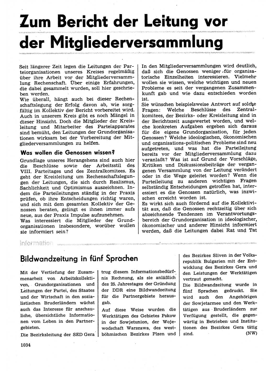 Neuer Weg (NW), Organ des Zentralkomitees (ZK) der SED (Sozialistische Einheitspartei Deutschlands) für Fragen des Parteilebens, 29. Jahrgang [Deutsche Demokratische Republik (DDR)] 1974, Seite 1034 (NW ZK SED DDR 1974, S. 1034)