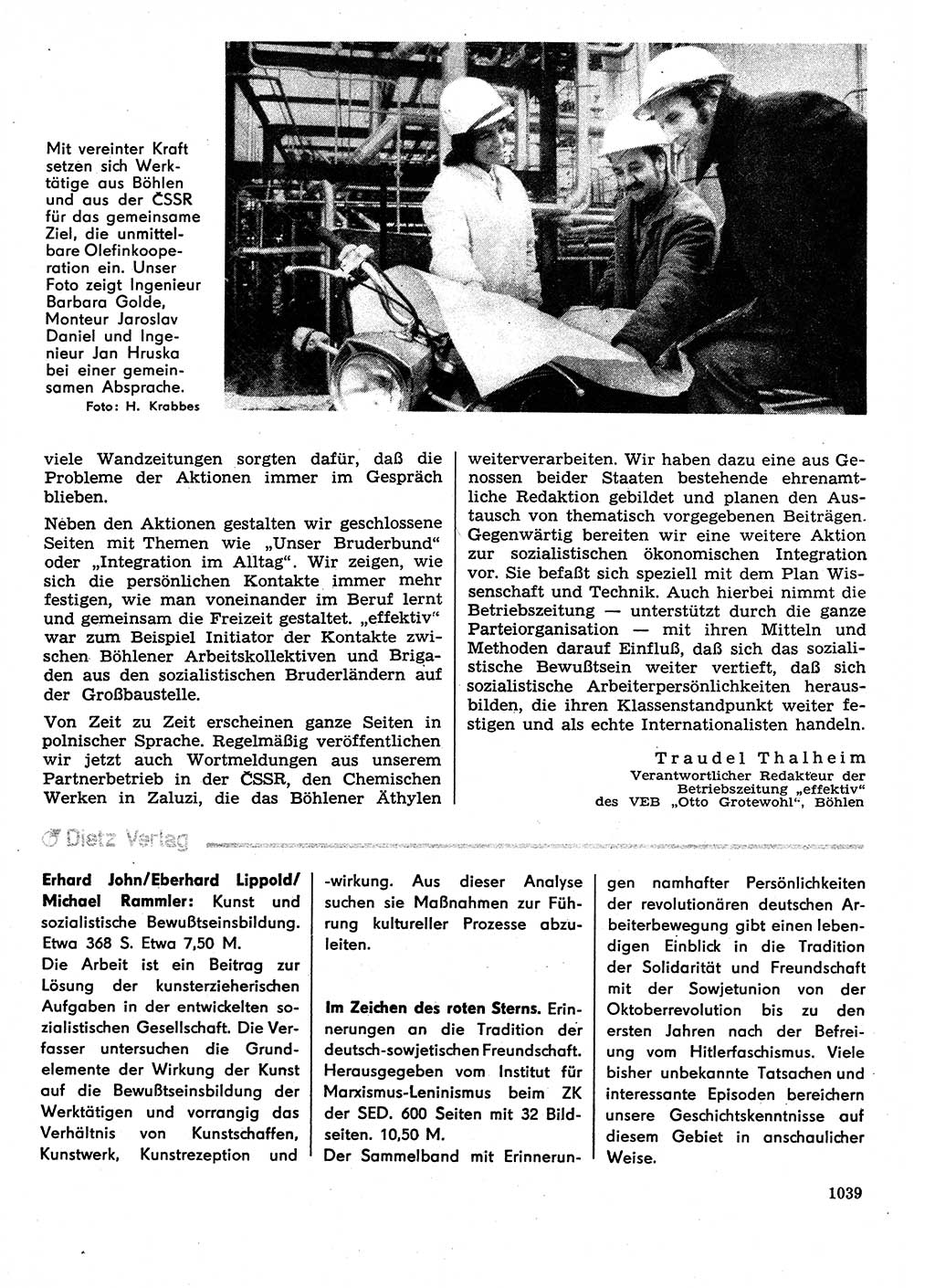 Neuer Weg (NW), Organ des Zentralkomitees (ZK) der SED (Sozialistische Einheitspartei Deutschlands) für Fragen des Parteilebens, 29. Jahrgang [Deutsche Demokratische Republik (DDR)] 1974, Seite 1039 (NW ZK SED DDR 1974, S. 1039)