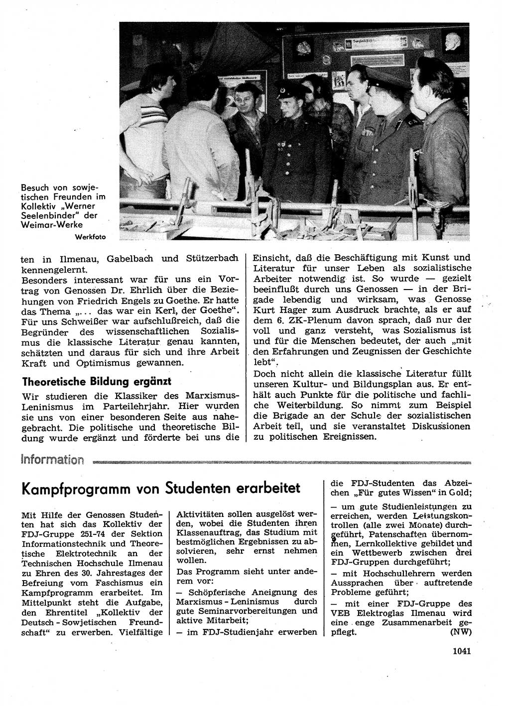 Neuer Weg (NW), Organ des Zentralkomitees (ZK) der SED (Sozialistische Einheitspartei Deutschlands) für Fragen des Parteilebens, 29. Jahrgang [Deutsche Demokratische Republik (DDR)] 1974, Seite 1041 (NW ZK SED DDR 1974, S. 1041)