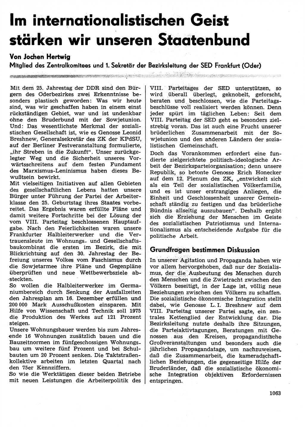 Neuer Weg (NW), Organ des Zentralkomitees (ZK) der SED (Sozialistische Einheitspartei Deutschlands) für Fragen des Parteilebens, 29. Jahrgang [Deutsche Demokratische Republik (DDR)] 1974, Seite 1063 (NW ZK SED DDR 1974, S. 1063)