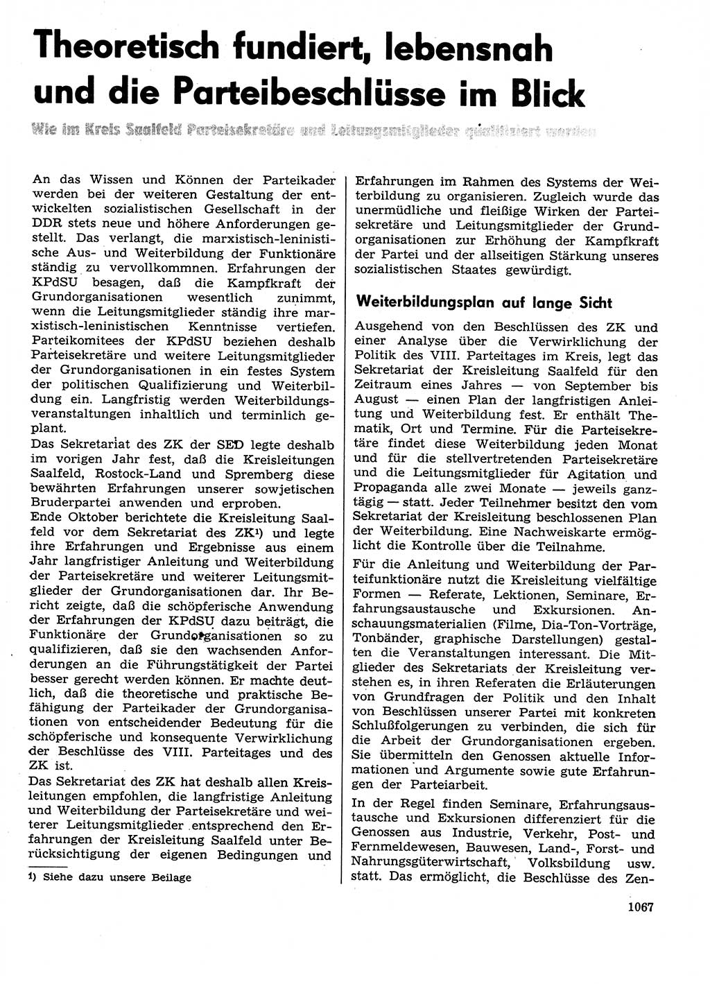 Neuer Weg (NW), Organ des Zentralkomitees (ZK) der SED (Sozialistische Einheitspartei Deutschlands) für Fragen des Parteilebens, 29. Jahrgang [Deutsche Demokratische Republik (DDR)] 1974, Seite 1067 (NW ZK SED DDR 1974, S. 1067)