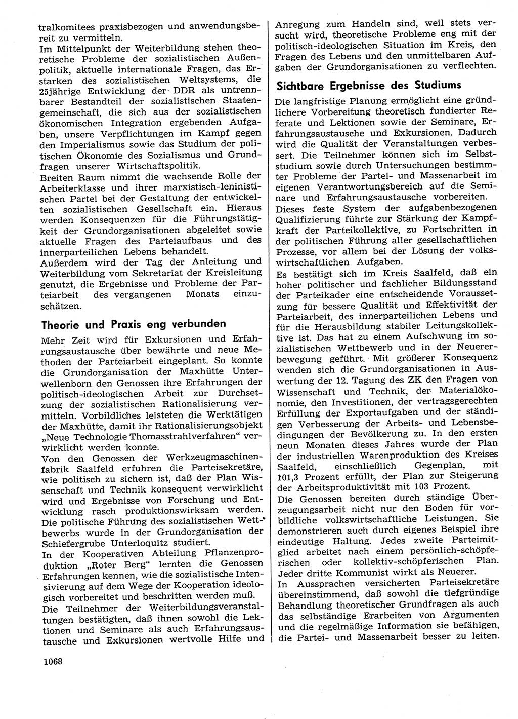 Neuer Weg (NW), Organ des Zentralkomitees (ZK) der SED (Sozialistische Einheitspartei Deutschlands) für Fragen des Parteilebens, 29. Jahrgang [Deutsche Demokratische Republik (DDR)] 1974, Seite 1068 (NW ZK SED DDR 1974, S. 1068)