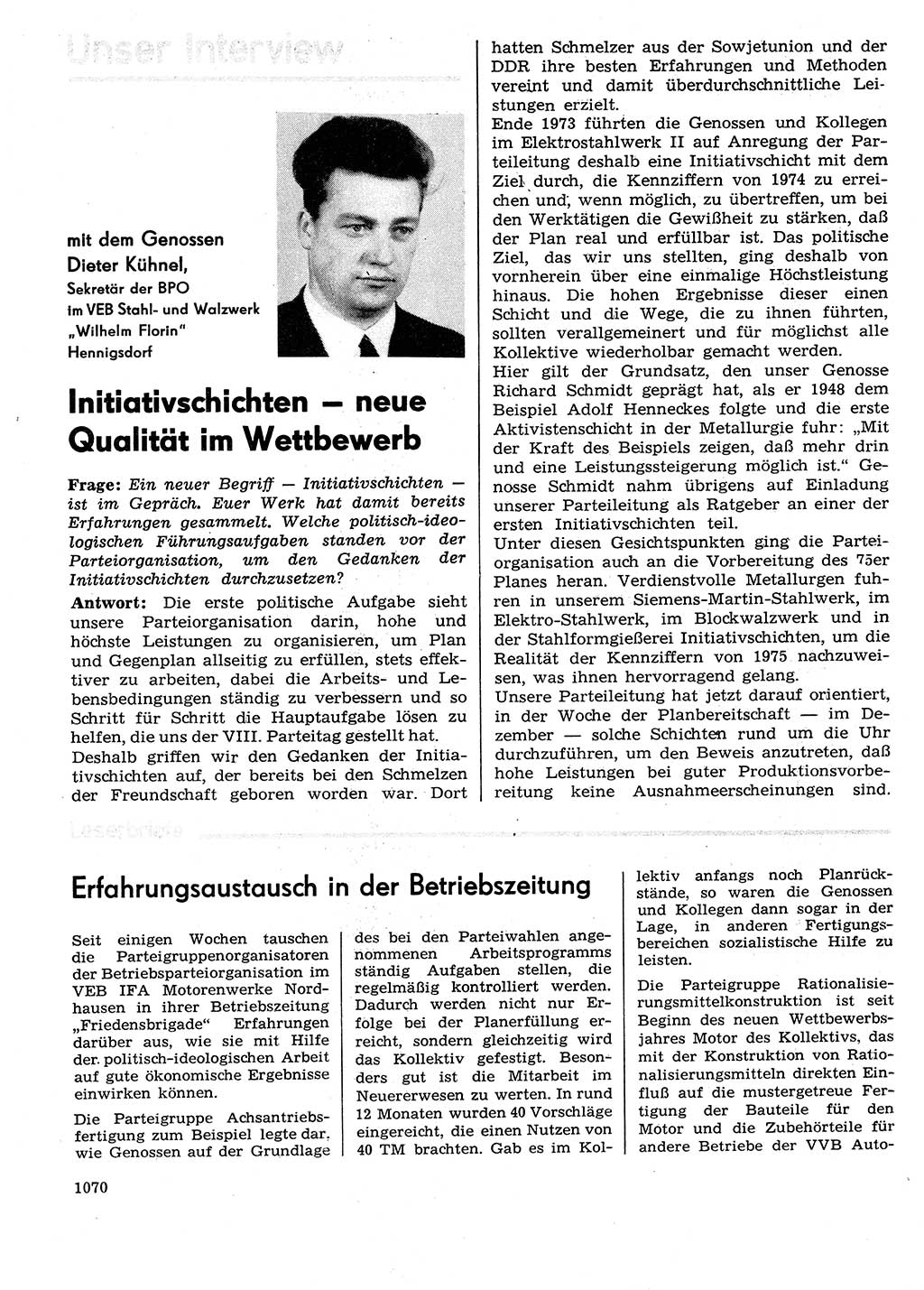 Neuer Weg (NW), Organ des Zentralkomitees (ZK) der SED (Sozialistische Einheitspartei Deutschlands) für Fragen des Parteilebens, 29. Jahrgang [Deutsche Demokratische Republik (DDR)] 1974, Seite 1070 (NW ZK SED DDR 1974, S. 1070)