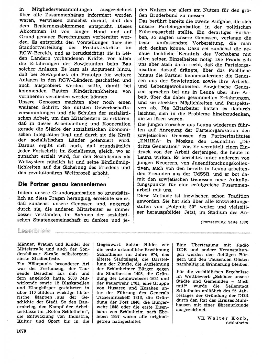 Neuer Weg (NW), Organ des Zentralkomitees (ZK) der SED (Sozialistische Einheitspartei Deutschlands) für Fragen des Parteilebens, 29. Jahrgang [Deutsche Demokratische Republik (DDR)] 1974, Seite 1078 (NW ZK SED DDR 1974, S. 1078)