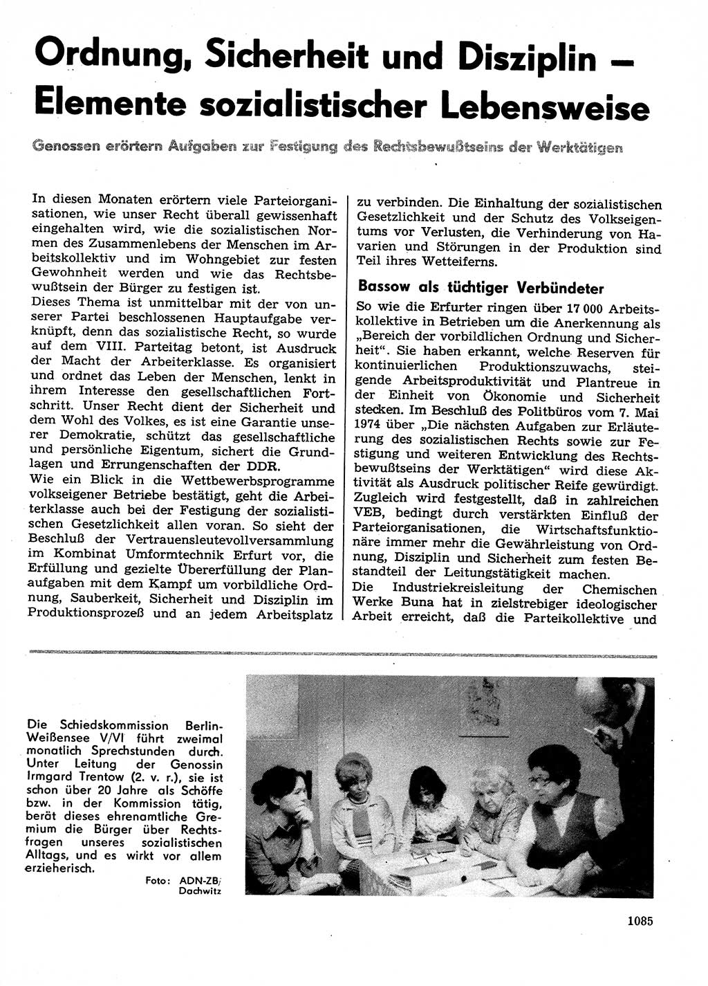 Neuer Weg (NW), Organ des Zentralkomitees (ZK) der SED (Sozialistische Einheitspartei Deutschlands) für Fragen des Parteilebens, 29. Jahrgang [Deutsche Demokratische Republik (DDR)] 1974, Seite 1085 (NW ZK SED DDR 1974, S. 1085)