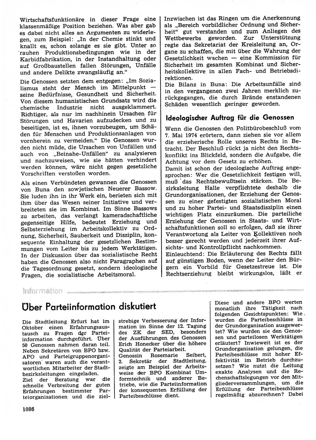 Neuer Weg (NW), Organ des Zentralkomitees (ZK) der SED (Sozialistische Einheitspartei Deutschlands) für Fragen des Parteilebens, 29. Jahrgang [Deutsche Demokratische Republik (DDR)] 1974, Seite 1086 (NW ZK SED DDR 1974, S. 1086)