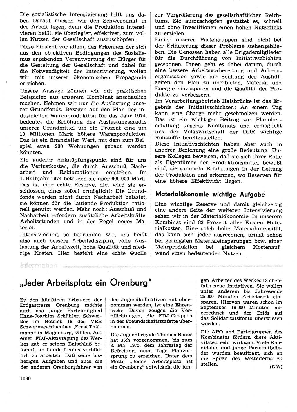 Neuer Weg (NW), Organ des Zentralkomitees (ZK) der SED (Sozialistische Einheitspartei Deutschlands) für Fragen des Parteilebens, 29. Jahrgang [Deutsche Demokratische Republik (DDR)] 1974, Seite 1090 (NW ZK SED DDR 1974, S. 1090)