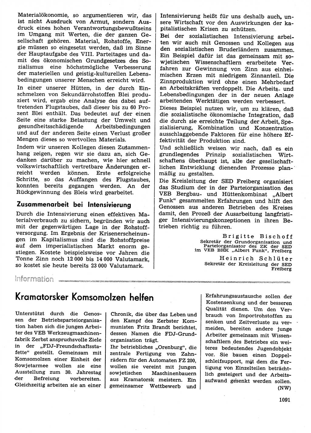 Neuer Weg (NW), Organ des Zentralkomitees (ZK) der SED (Sozialistische Einheitspartei Deutschlands) für Fragen des Parteilebens, 29. Jahrgang [Deutsche Demokratische Republik (DDR)] 1974, Seite 1091 (NW ZK SED DDR 1974, S. 1091)