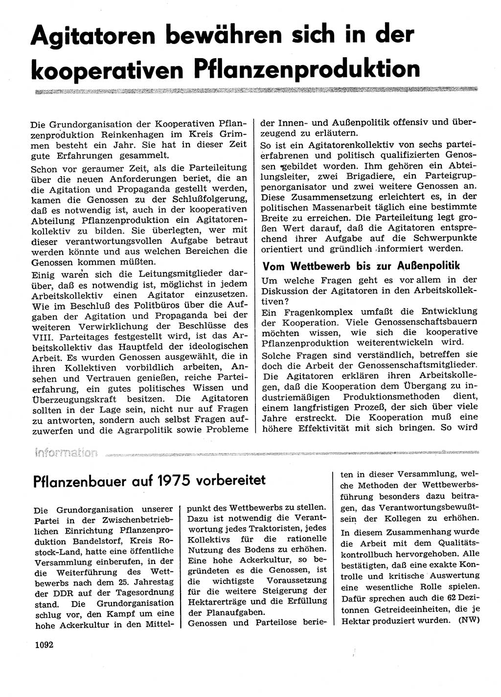 Neuer Weg (NW), Organ des Zentralkomitees (ZK) der SED (Sozialistische Einheitspartei Deutschlands) für Fragen des Parteilebens, 29. Jahrgang [Deutsche Demokratische Republik (DDR)] 1974, Seite 1092 (NW ZK SED DDR 1974, S. 1092)