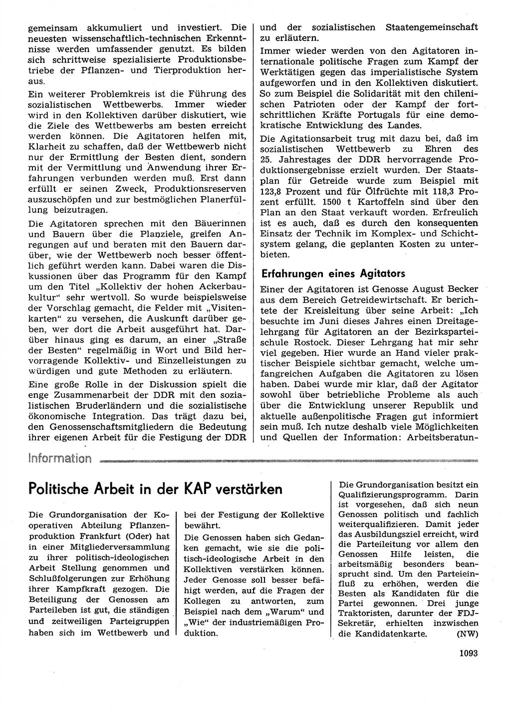 Neuer Weg (NW), Organ des Zentralkomitees (ZK) der SED (Sozialistische Einheitspartei Deutschlands) für Fragen des Parteilebens, 29. Jahrgang [Deutsche Demokratische Republik (DDR)] 1974, Seite 1093 (NW ZK SED DDR 1974, S. 1093)