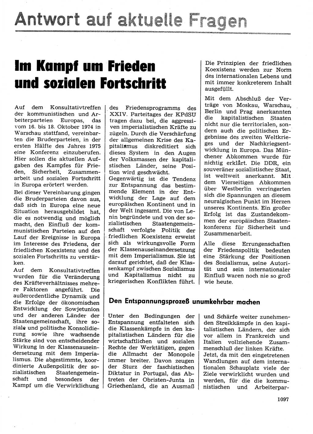 Neuer Weg (NW), Organ des Zentralkomitees (ZK) der SED (Sozialistische Einheitspartei Deutschlands) für Fragen des Parteilebens, 29. Jahrgang [Deutsche Demokratische Republik (DDR)] 1974, Seite 1097 (NW ZK SED DDR 1974, S. 1097)