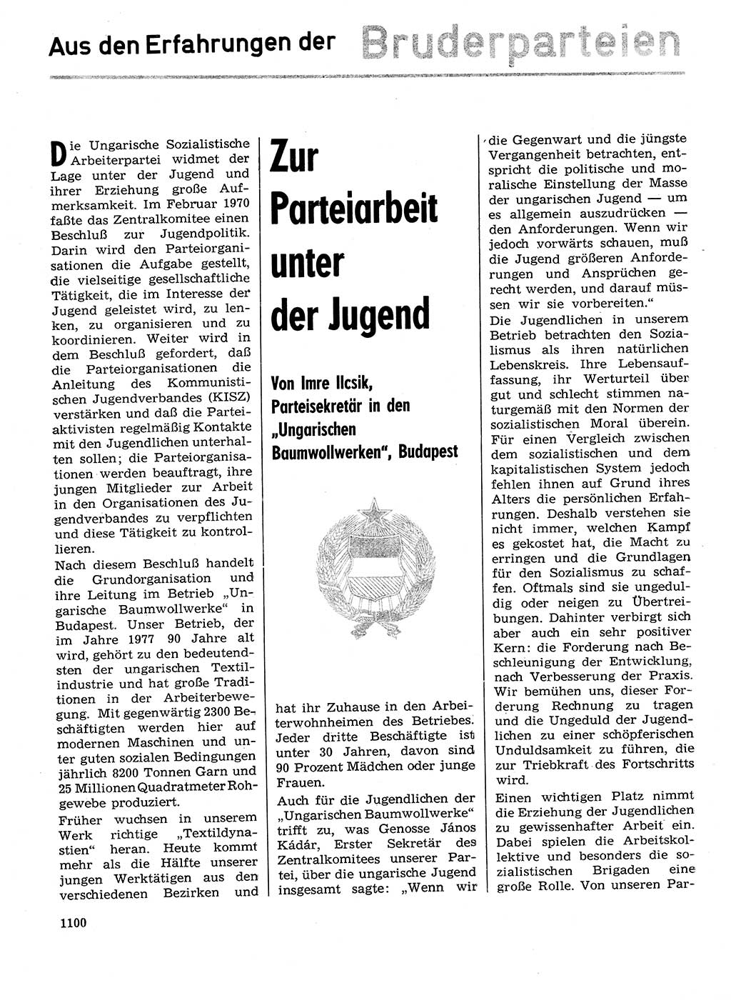 Neuer Weg (NW), Organ des Zentralkomitees (ZK) der SED (Sozialistische Einheitspartei Deutschlands) für Fragen des Parteilebens, 29. Jahrgang [Deutsche Demokratische Republik (DDR)] 1974, Seite 1100 (NW ZK SED DDR 1974, S. 1100)