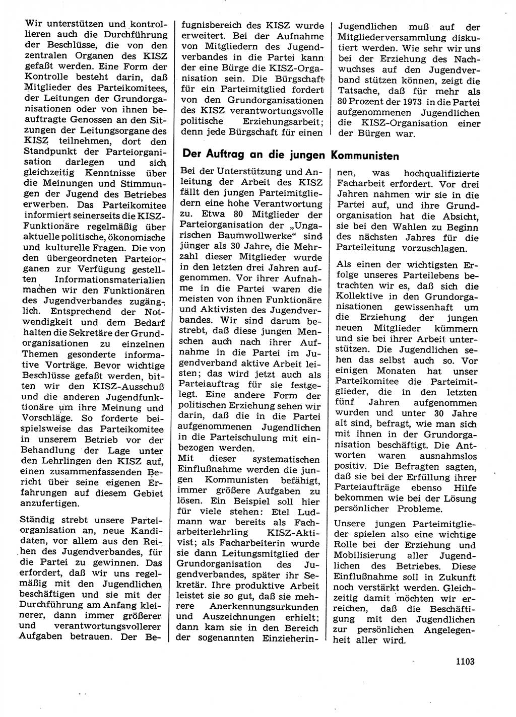Neuer Weg (NW), Organ des Zentralkomitees (ZK) der SED (Sozialistische Einheitspartei Deutschlands) für Fragen des Parteilebens, 29. Jahrgang [Deutsche Demokratische Republik (DDR)] 1974, Seite 1103 (NW ZK SED DDR 1974, S. 1103)