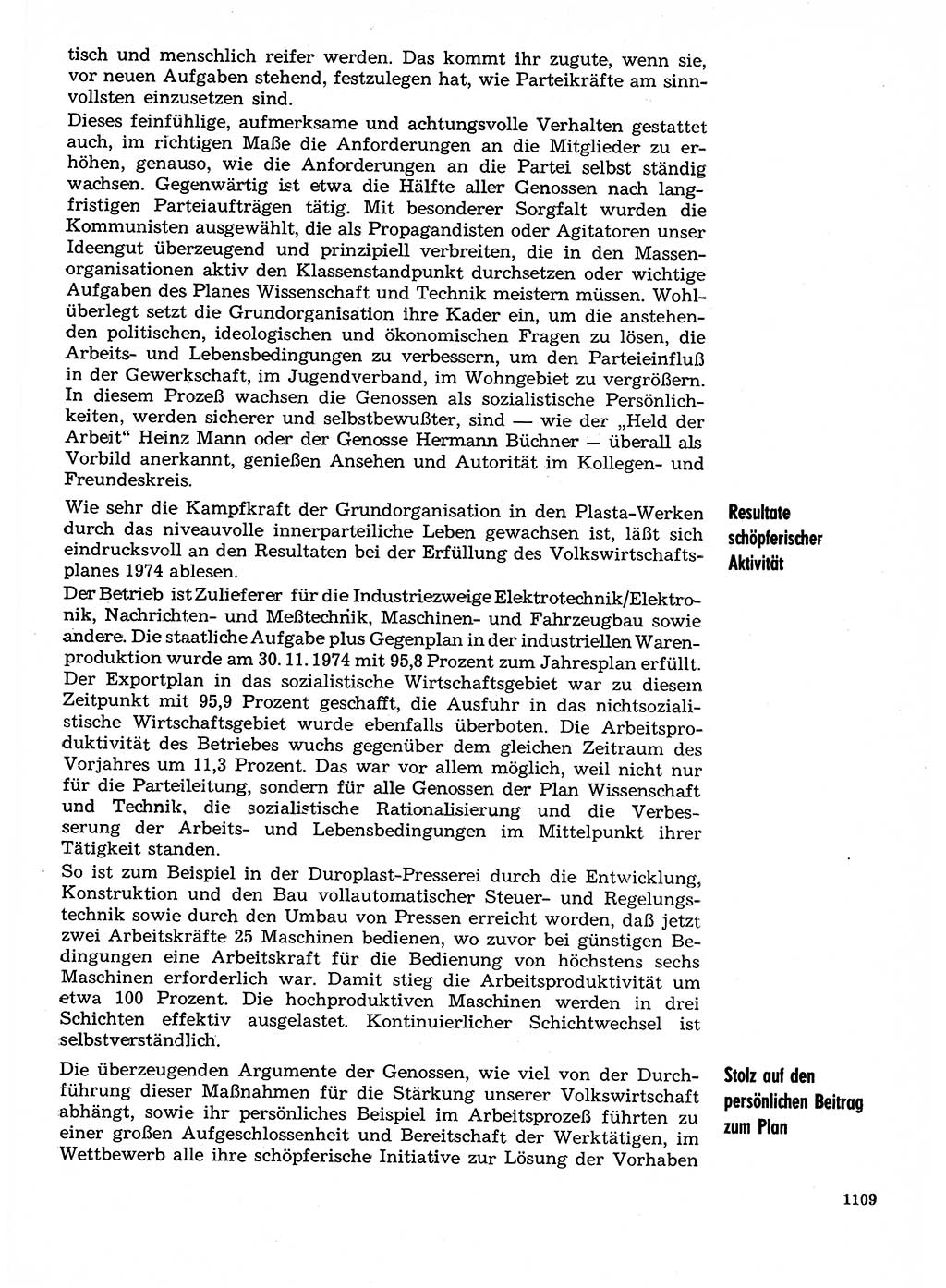 Neuer Weg (NW), Organ des Zentralkomitees (ZK) der SED (Sozialistische Einheitspartei Deutschlands) für Fragen des Parteilebens, 29. Jahrgang [Deutsche Demokratische Republik (DDR)] 1974, Seite 1109 (NW ZK SED DDR 1974, S. 1109)