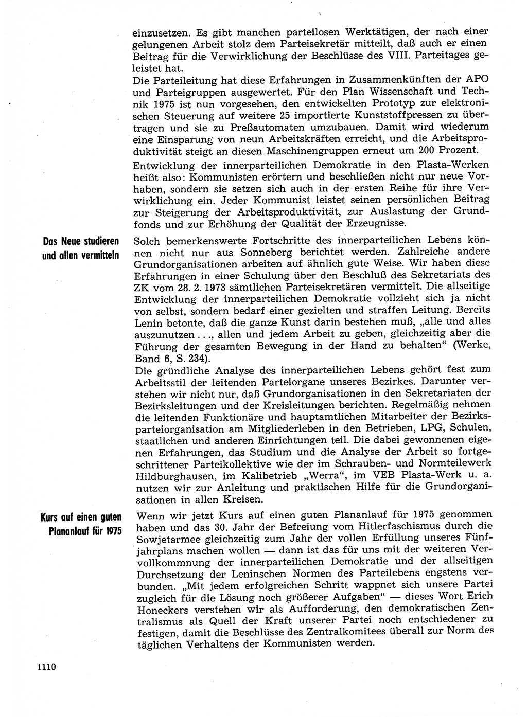 Neuer Weg (NW), Organ des Zentralkomitees (ZK) der SED (Sozialistische Einheitspartei Deutschlands) für Fragen des Parteilebens, 29. Jahrgang [Deutsche Demokratische Republik (DDR)] 1974, Seite 1110 (NW ZK SED DDR 1974, S. 1110)