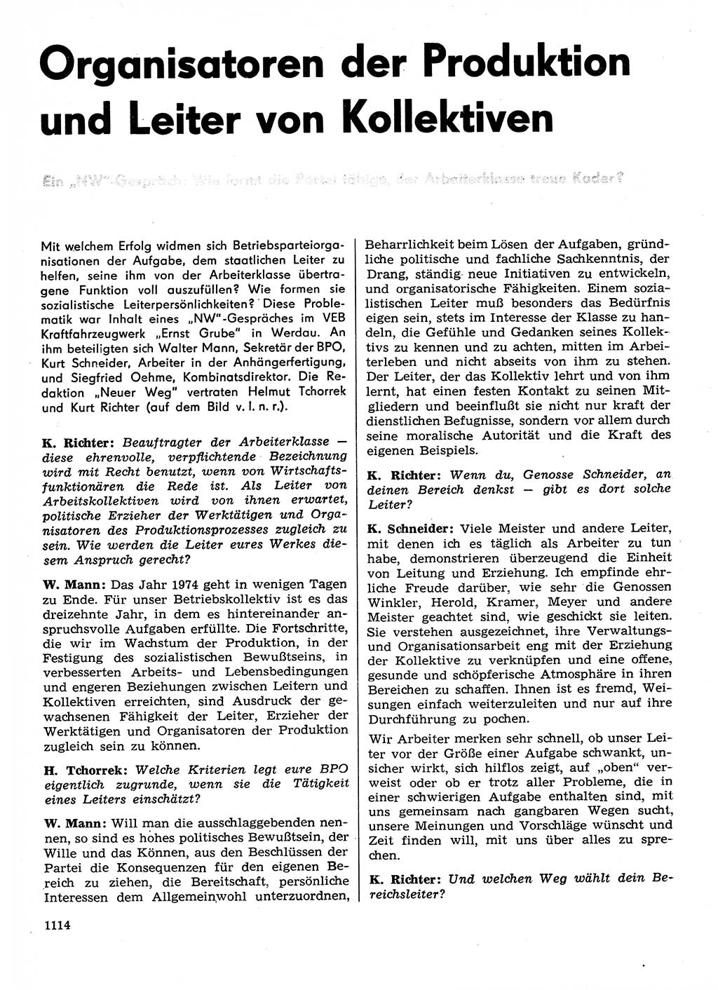 Neuer Weg (NW), Organ des Zentralkomitees (ZK) der SED (Sozialistische Einheitspartei Deutschlands) für Fragen des Parteilebens, 29. Jahrgang [Deutsche Demokratische Republik (DDR)] 1974, Seite 1114 (NW ZK SED DDR 1974, S. 1114)