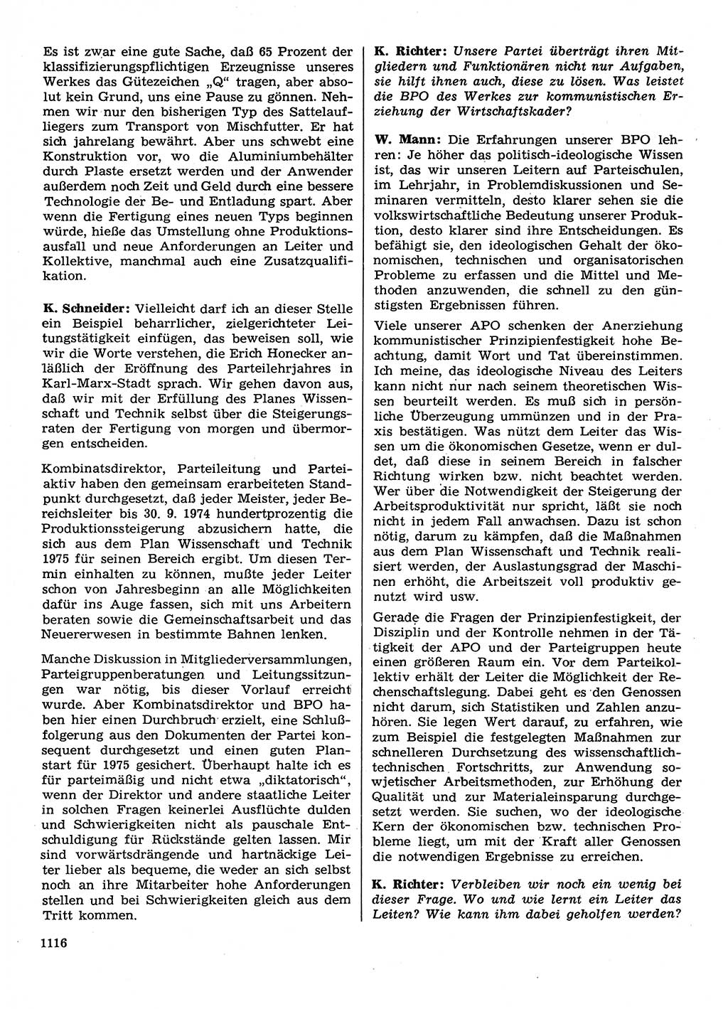 Neuer Weg (NW), Organ des Zentralkomitees (ZK) der SED (Sozialistische Einheitspartei Deutschlands) für Fragen des Parteilebens, 29. Jahrgang [Deutsche Demokratische Republik (DDR)] 1974, Seite 1116 (NW ZK SED DDR 1974, S. 1116)