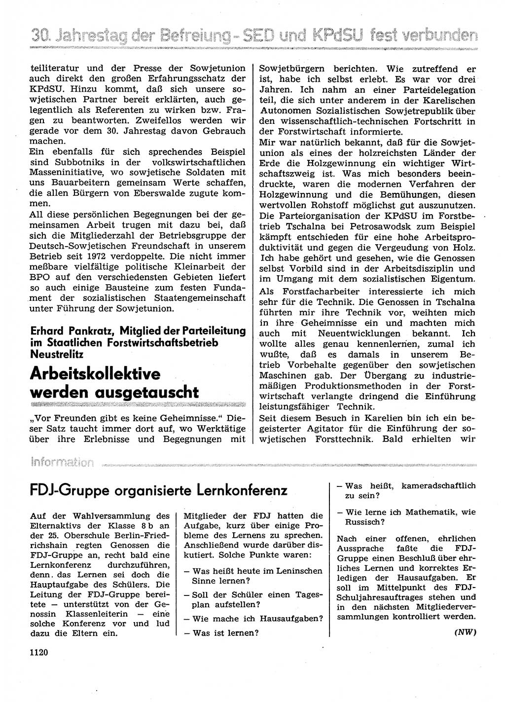 Neuer Weg (NW), Organ des Zentralkomitees (ZK) der SED (Sozialistische Einheitspartei Deutschlands) für Fragen des Parteilebens, 29. Jahrgang [Deutsche Demokratische Republik (DDR)] 1974, Seite 1120 (NW ZK SED DDR 1974, S. 1120)