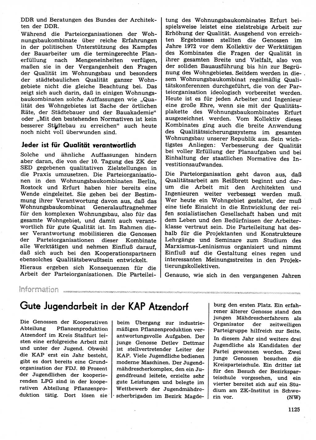 Neuer Weg (NW), Organ des Zentralkomitees (ZK) der SED (Sozialistische Einheitspartei Deutschlands) für Fragen des Parteilebens, 29. Jahrgang [Deutsche Demokratische Republik (DDR)] 1974, Seite 1125 (NW ZK SED DDR 1974, S. 1125)