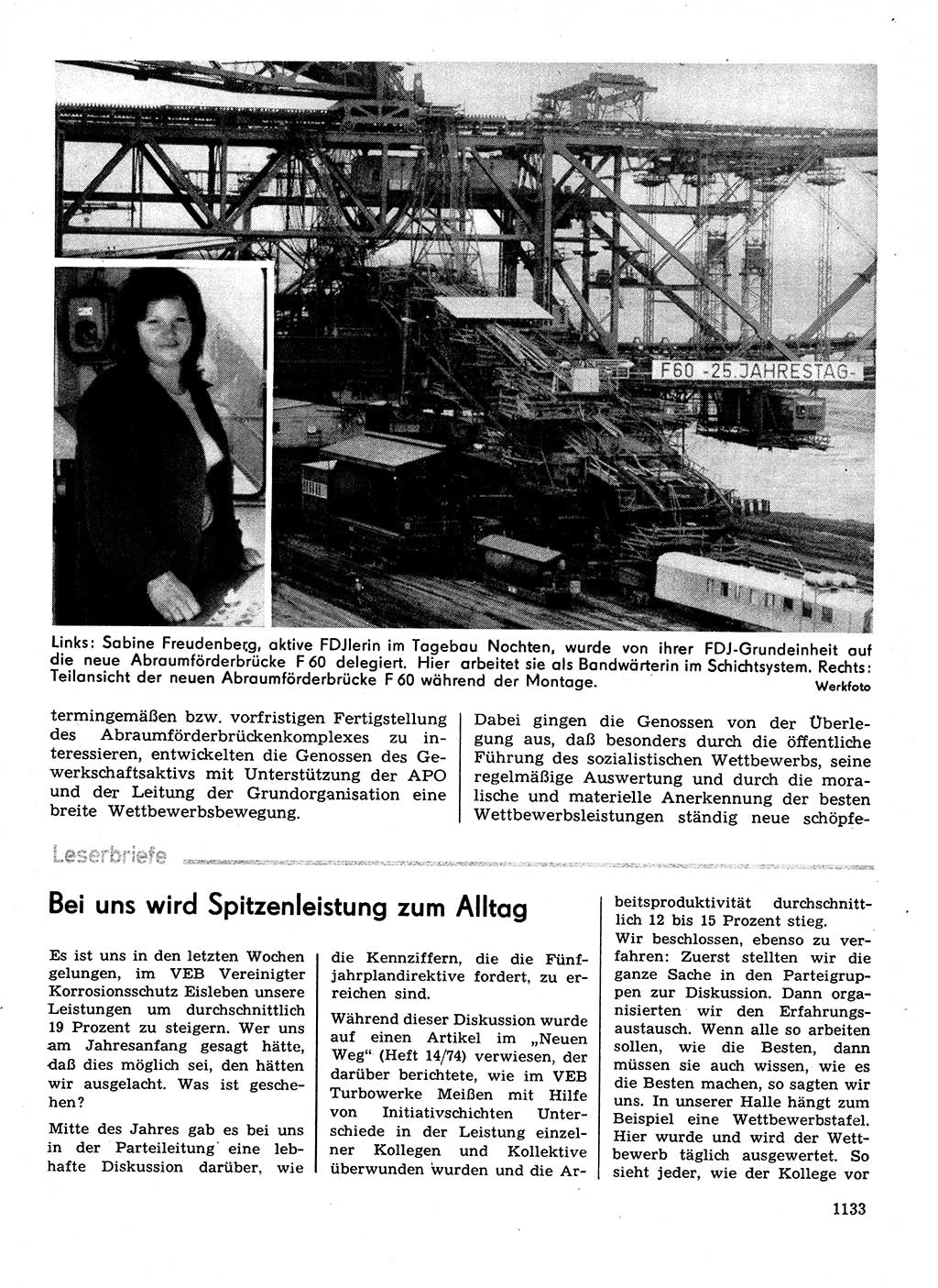 Neuer Weg (NW), Organ des Zentralkomitees (ZK) der SED (Sozialistische Einheitspartei Deutschlands) für Fragen des Parteilebens, 29. Jahrgang [Deutsche Demokratische Republik (DDR)] 1974, Seite 1133 (NW ZK SED DDR 1974, S. 1133)