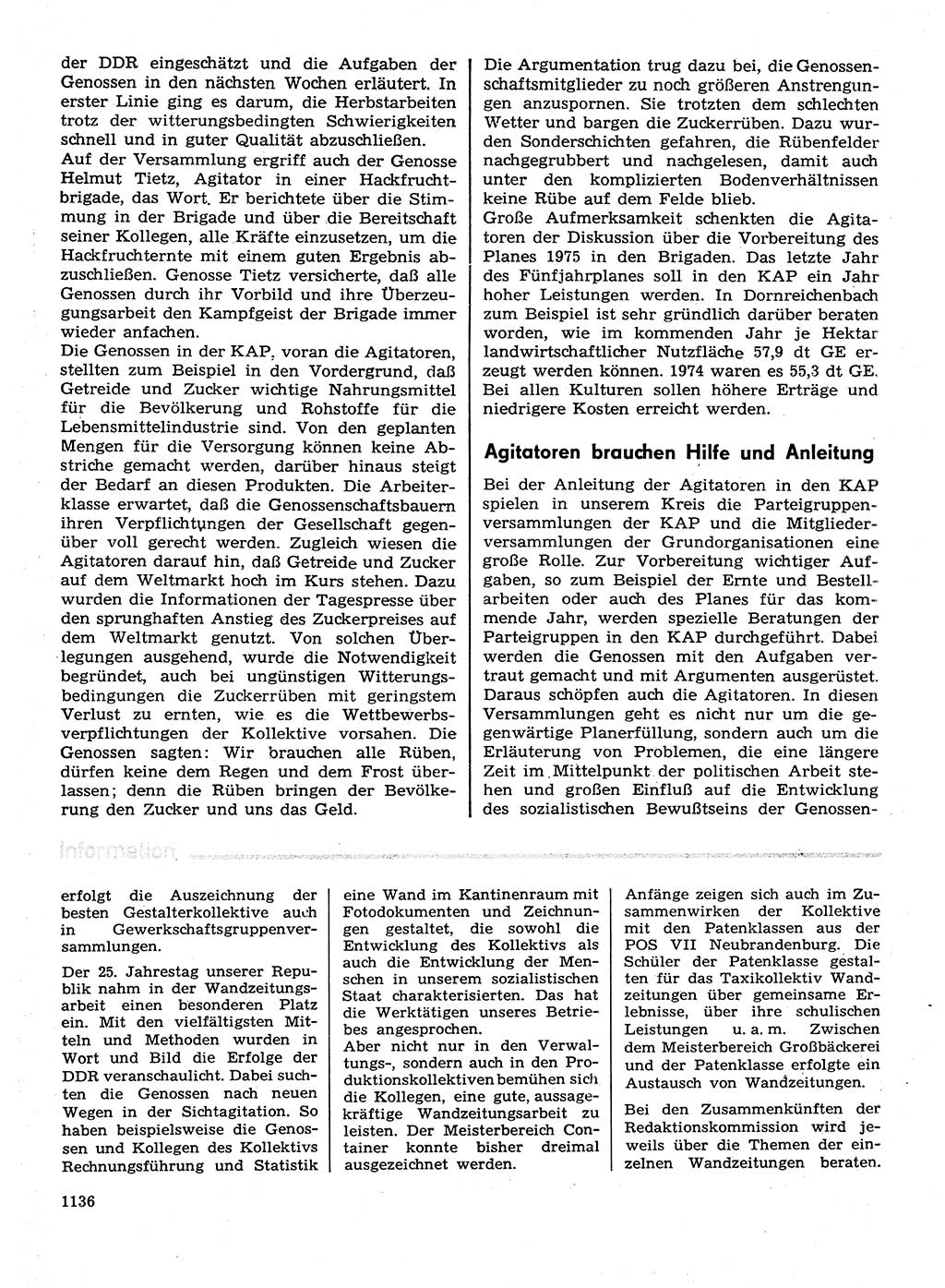 Neuer Weg (NW), Organ des Zentralkomitees (ZK) der SED (Sozialistische Einheitspartei Deutschlands) für Fragen des Parteilebens, 29. Jahrgang [Deutsche Demokratische Republik (DDR)] 1974, Seite 1136 (NW ZK SED DDR 1974, S. 1136)