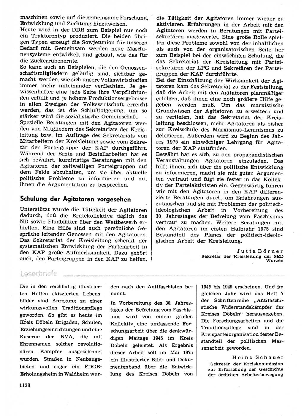 Neuer Weg (NW), Organ des Zentralkomitees (ZK) der SED (Sozialistische Einheitspartei Deutschlands) für Fragen des Parteilebens, 29. Jahrgang [Deutsche Demokratische Republik (DDR)] 1974, Seite 1138 (NW ZK SED DDR 1974, S. 1138)