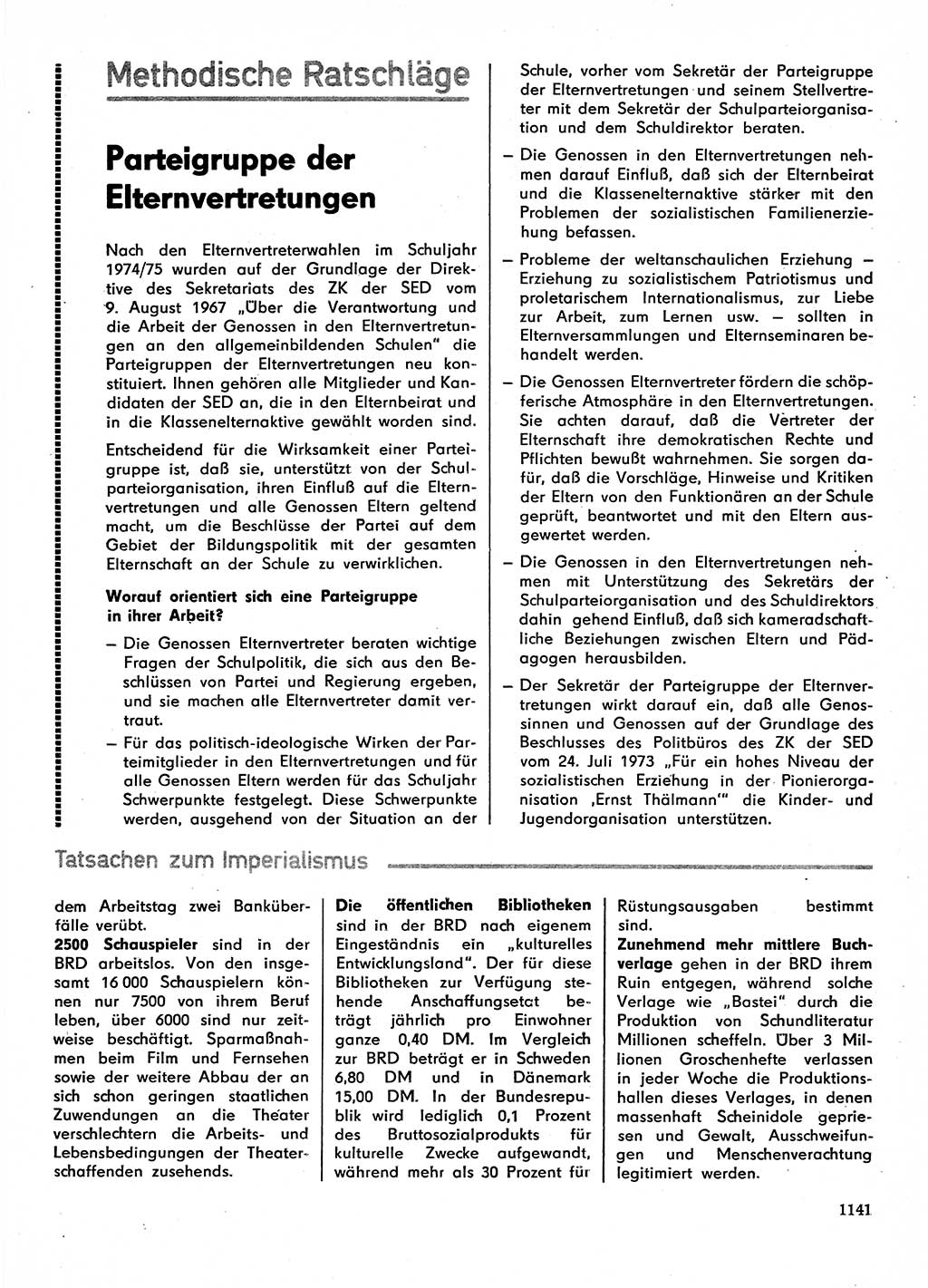Neuer Weg (NW), Organ des Zentralkomitees (ZK) der SED (Sozialistische Einheitspartei Deutschlands) für Fragen des Parteilebens, 29. Jahrgang [Deutsche Demokratische Republik (DDR)] 1974, Seite 1141 (NW ZK SED DDR 1974, S. 1141)