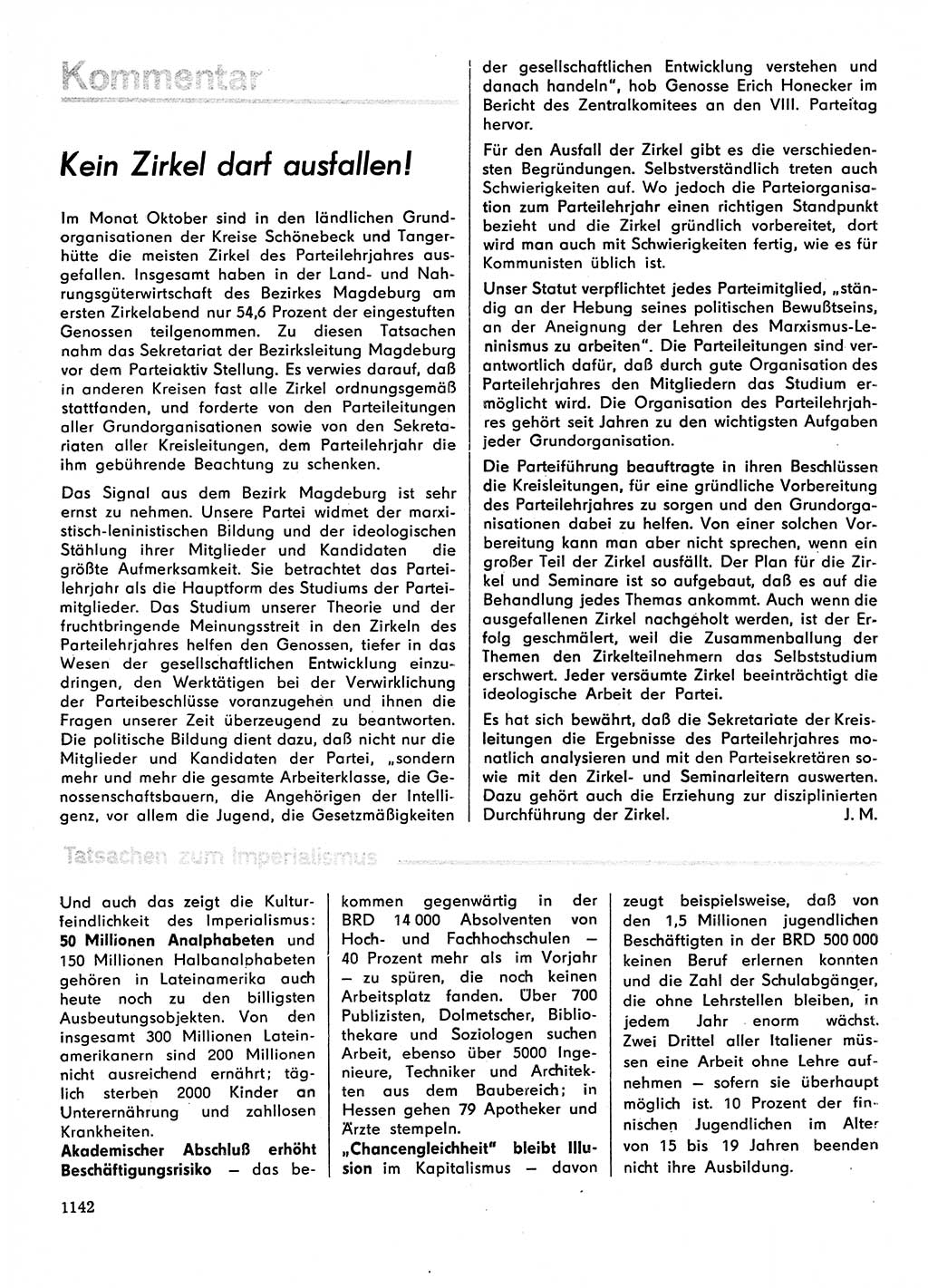 Neuer Weg (NW), Organ des Zentralkomitees (ZK) der SED (Sozialistische Einheitspartei Deutschlands) für Fragen des Parteilebens, 29. Jahrgang [Deutsche Demokratische Republik (DDR)] 1974, Seite 1142 (NW ZK SED DDR 1974, S. 1142)