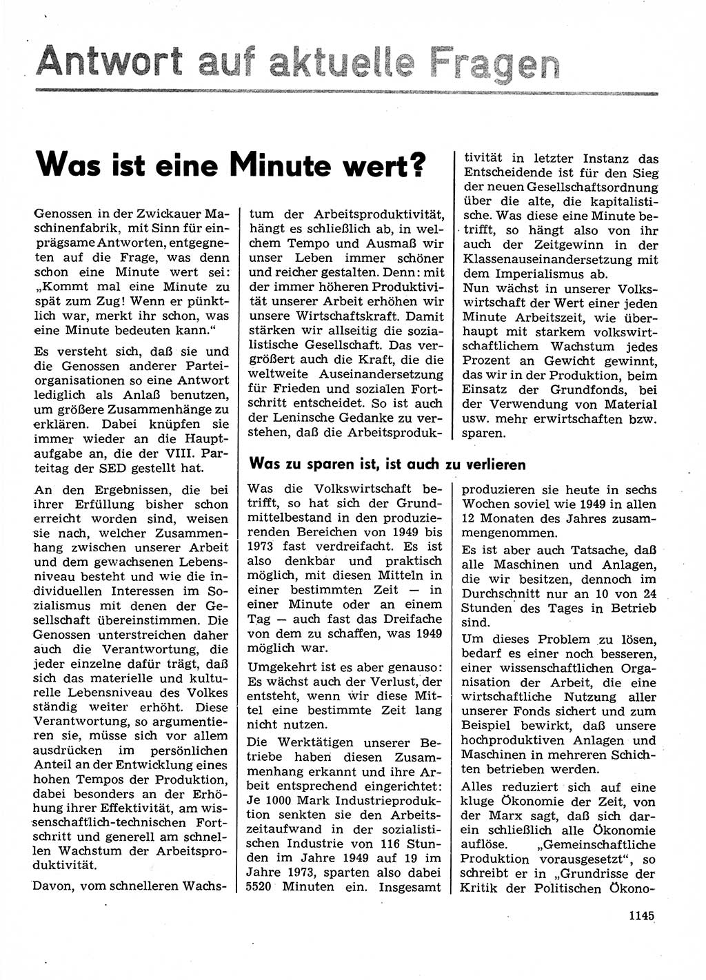 Neuer Weg (NW), Organ des Zentralkomitees (ZK) der SED (Sozialistische Einheitspartei Deutschlands) für Fragen des Parteilebens, 29. Jahrgang [Deutsche Demokratische Republik (DDR)] 1974, Seite 1145 (NW ZK SED DDR 1974, S. 1145)