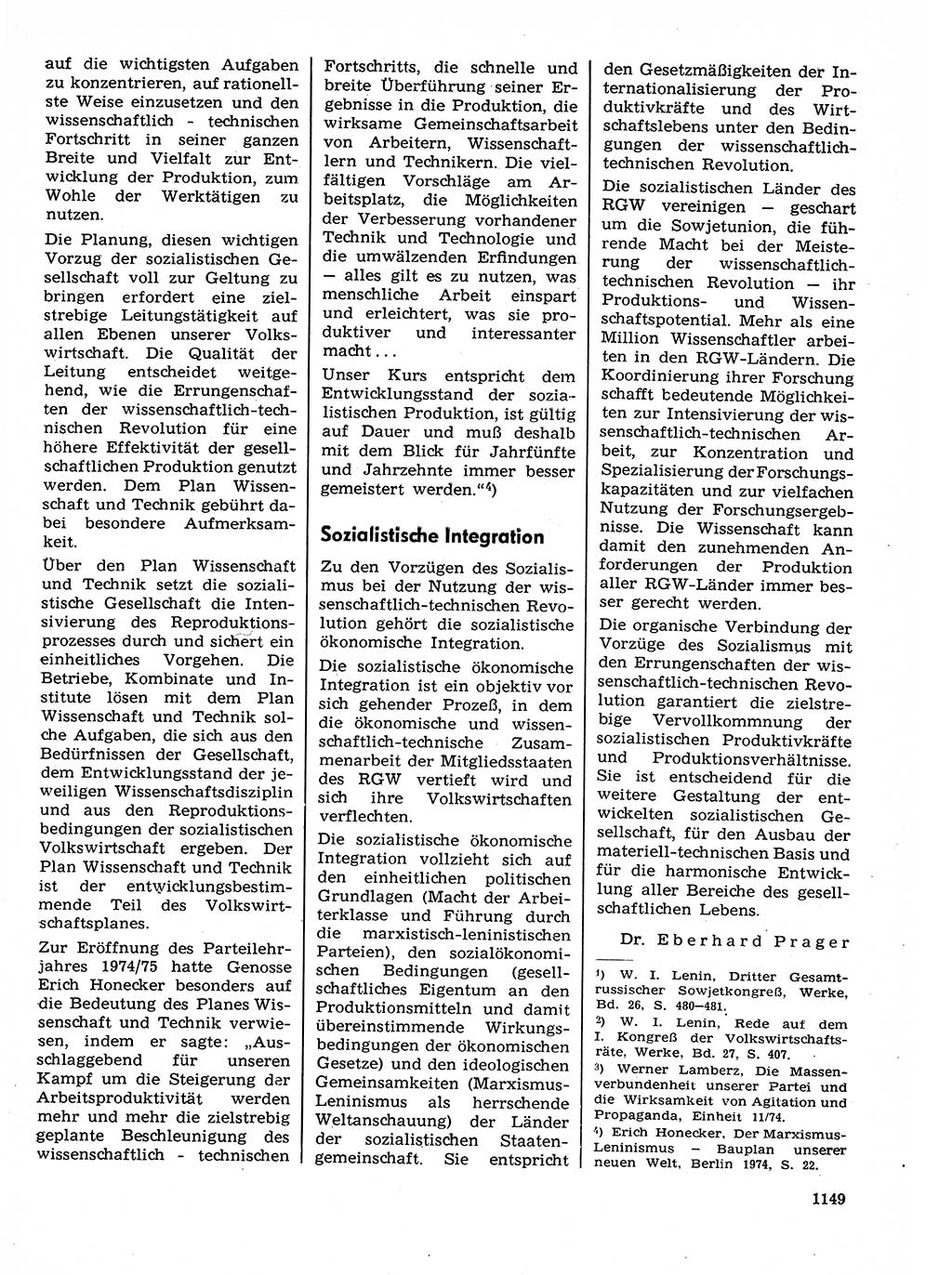 Neuer Weg (NW), Organ des Zentralkomitees (ZK) der SED (Sozialistische Einheitspartei Deutschlands) für Fragen des Parteilebens, 29. Jahrgang [Deutsche Demokratische Republik (DDR)] 1974, Seite 1149 (NW ZK SED DDR 1974, S. 1149)