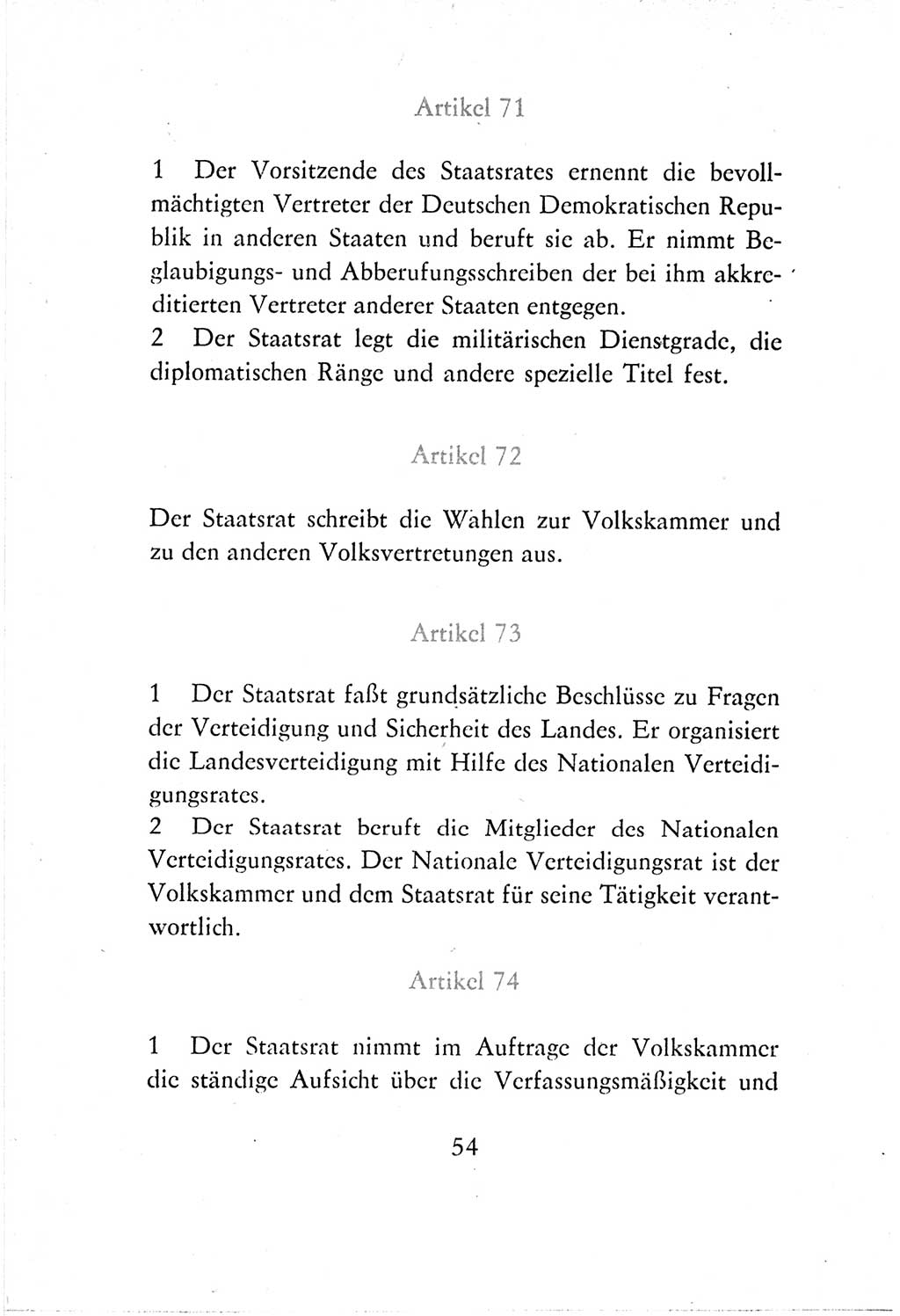 Verfassung der Deutschen Demokratischen Republik (DDR) vom 7. Oktober 1974, Seite 54 (Verf. DDR 1974, S. 54)
