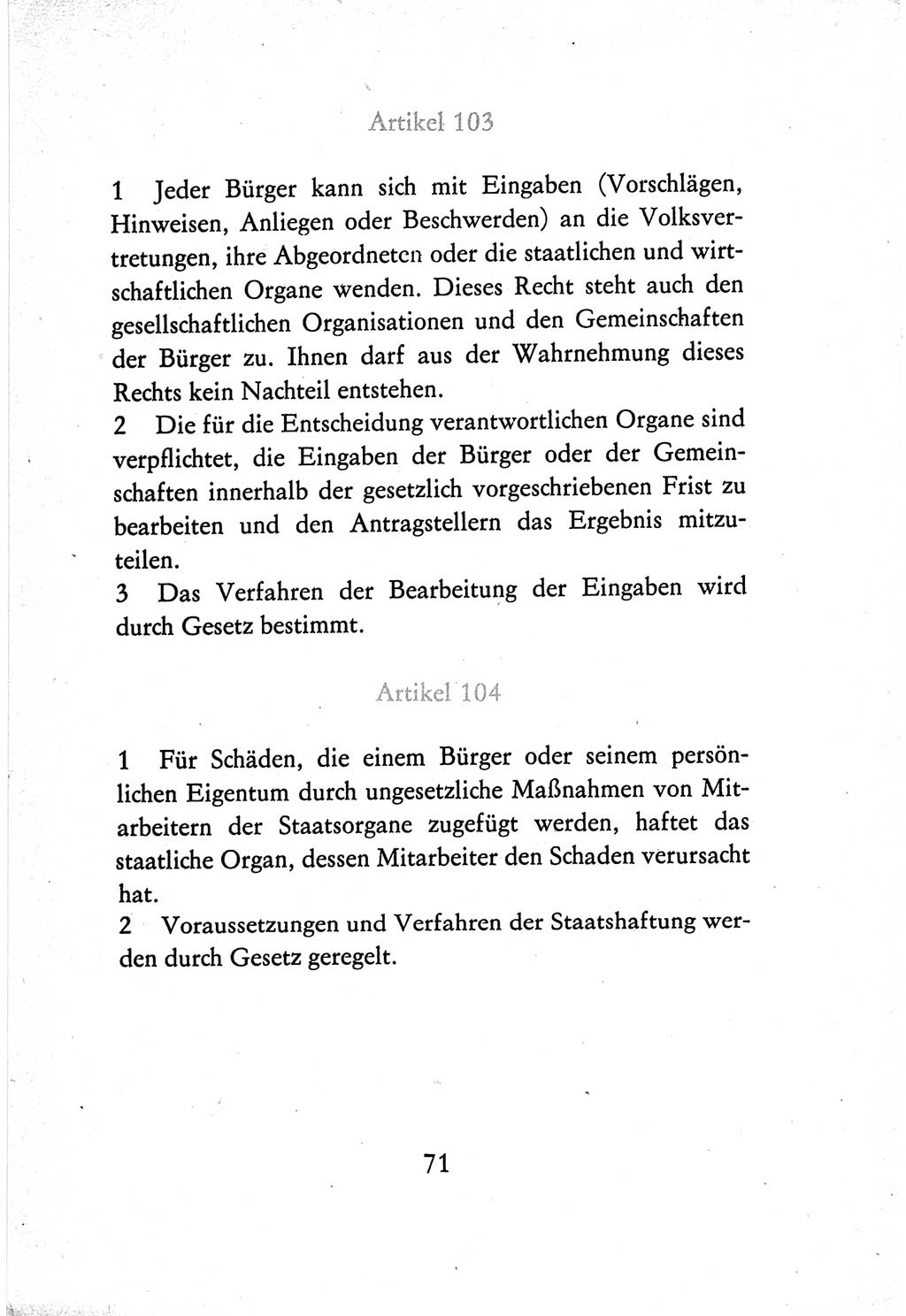 Verfassung der Deutschen Demokratischen Republik (DDR) vom 7. Oktober 1974, Seite 71 (Verf. DDR 1974, S. 71)