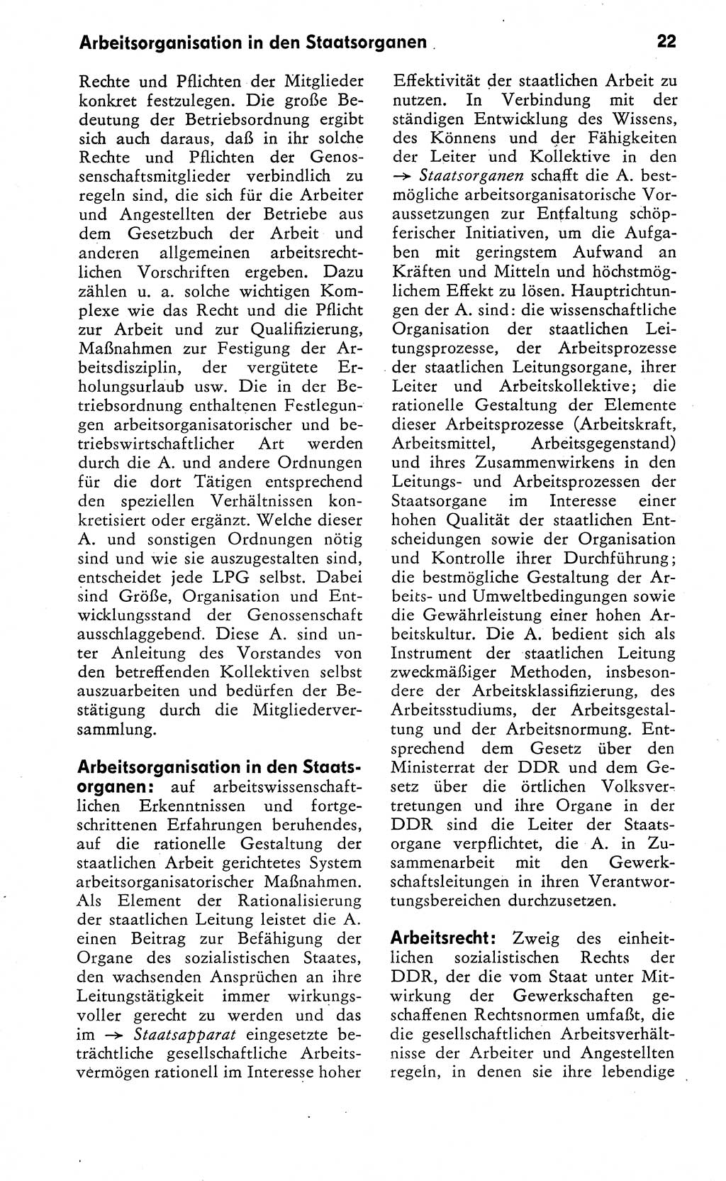Wörterbuch zum sozialistischen Staat [Deutsche Demokratische Republik (DDR)] 1974, Seite 22 (Wb. soz. St. DDR 1974, S. 22)