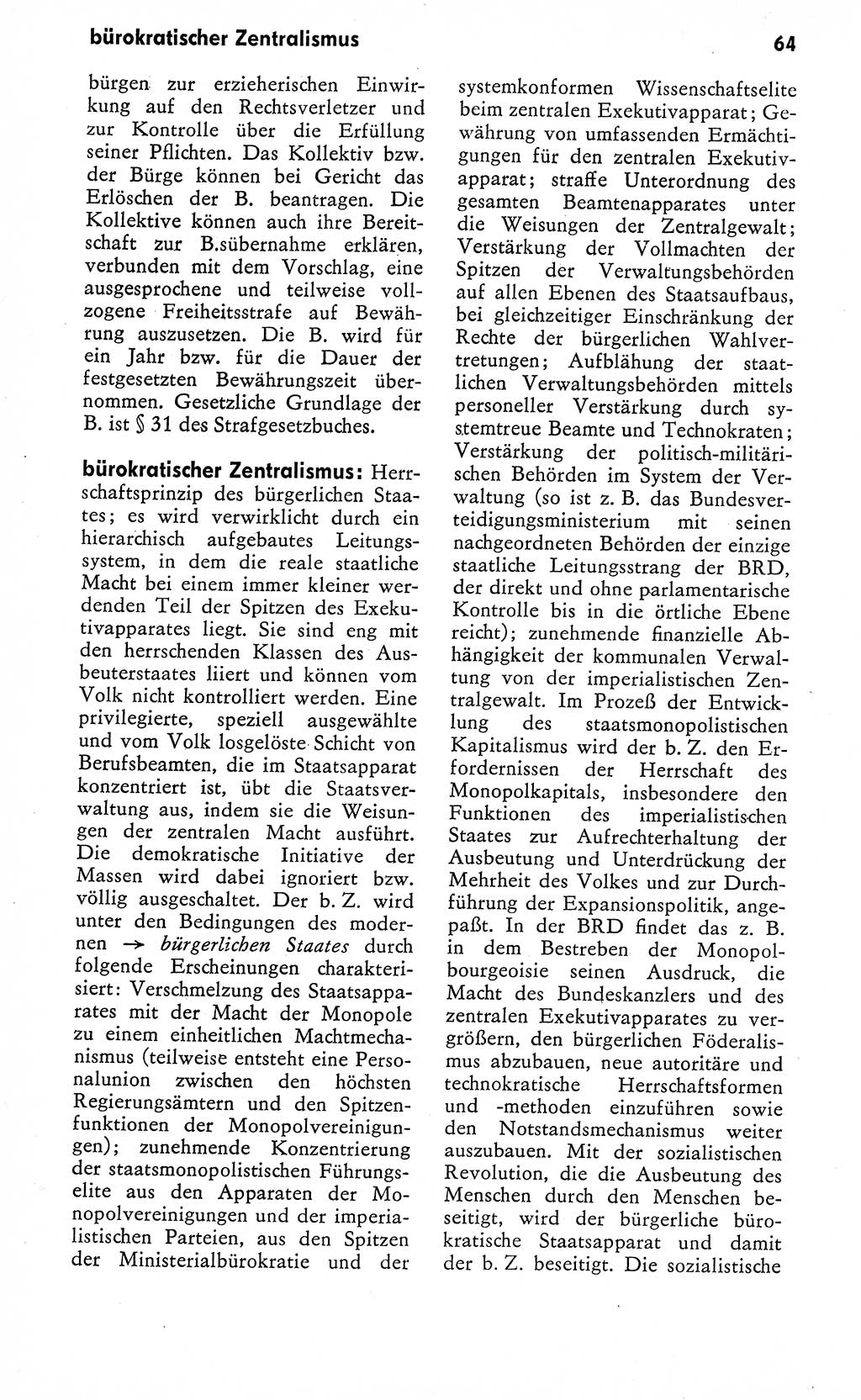 Wörterbuch zum sozialistischen Staat [Deutsche Demokratische Republik (DDR)] 1974, Seite 64 (Wb. soz. St. DDR 1974, S. 64)