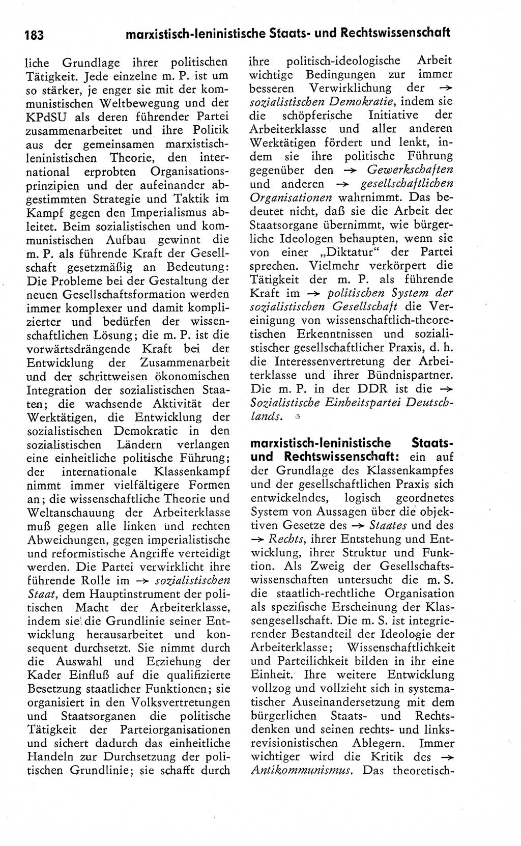 Wörterbuch zum sozialistischen Staat [Deutsche Demokratische Republik (DDR)] 1974, Seite 183 (Wb. soz. St. DDR 1974, S. 183)
