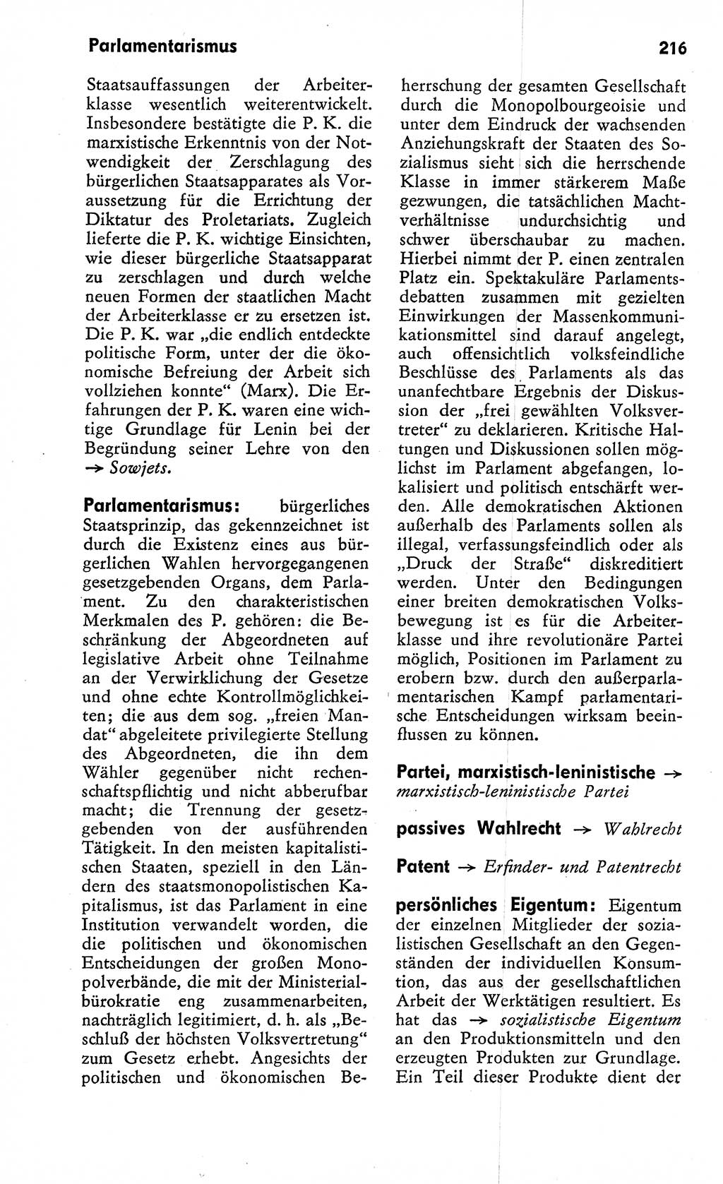 Wörterbuch zum sozialistischen Staat [Deutsche Demokratische Republik (DDR)] 1974, Seite 216 (Wb. soz. St. DDR 1974, S. 216)